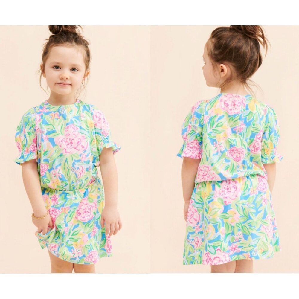 Lilly Pulitzer Girl M 8-10 L Garden Grove MINI ADLEY ROMPER Cotton Puff Sleeves